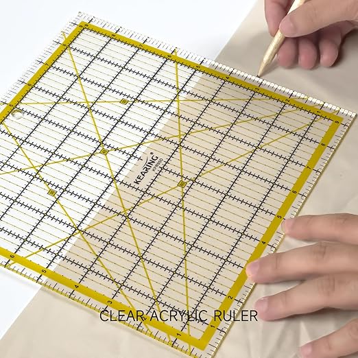 KERING Square Quilting Ruler - 9.5x9.5 inch Anti-Slip Acrylic Ruler for Patchwork Piecing, Bias Strips & Rotary Cutting, Professional Quilter's Tool with Dual-Angle Guide