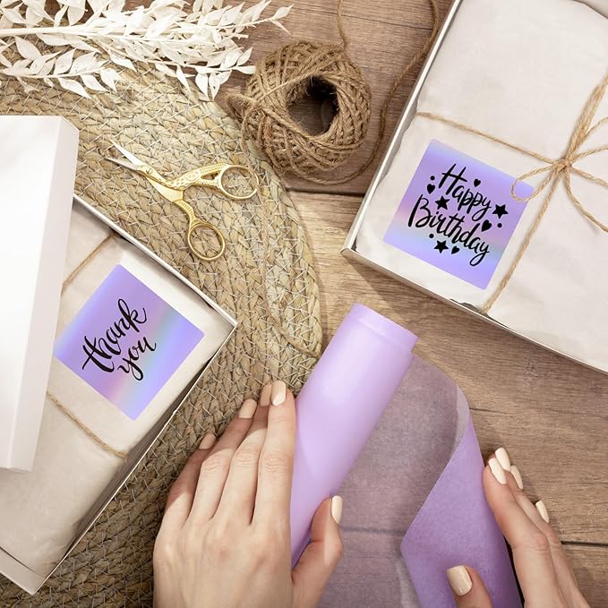 2" x 2" Square Thermal Labels Stickers, Holographic Thermal Stickers Labels, Self-Adhesive Glitter Direct Thermal Label for Small Business, DIY Design- Holographic Purple