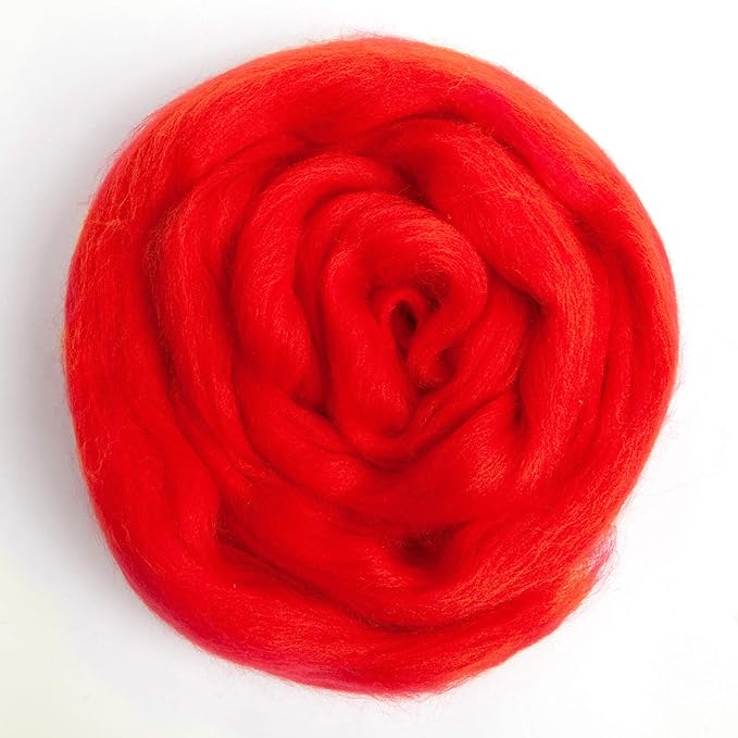 Desert Breeze Distributing 100% Natural Merino Wool Roving - Premium Combed Top Merino Roving Wool - Tapestry, Spinning, Wet Felting & Needle Felting Supplies - 21.5 Micron - 1 oz, Color Tomato Red