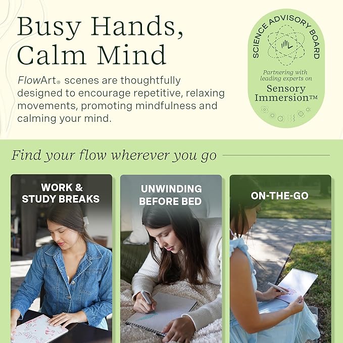 Lifelines FlowArt Activity Pad, 2-Pack & Bonus Pad - Guided Art Meditations with Markers - Hidden Patterns & Pogo-Dot - Coloring Books for Tweens, Adults & Seniors
