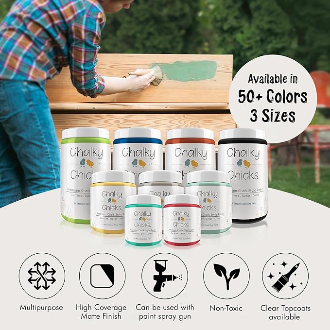 Chalky Chicks All-in-One Chalk Paint for Furniture or Cabinet - 16 Fl Oz - Matte Finish Hail White for Metal, Wood Furniture Paint - No Sanding All-in-One for Home Decor & Crafts, USA Made