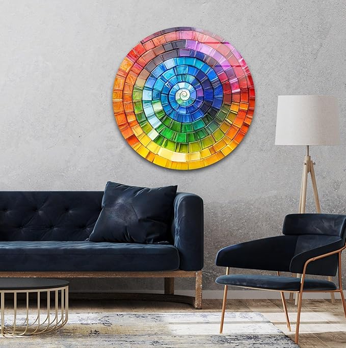 My Photostation.com 10''(25cm) Diameter Radiant Spiral Spectrum Round Glass Wall Art Tempered Glass Printing Wall Decor Large Wall Art Wall Hangings