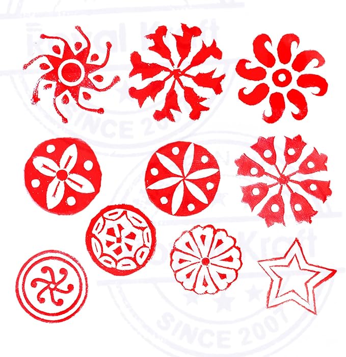 Paper Print Stamps Intricate Small Round Pattern Wood Blocks (Set of 10)
