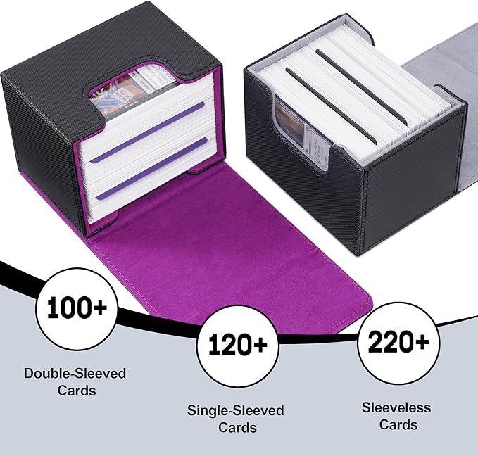 ZLCA Card Deck Box for Trading Cards, MTG Commander Deck Box Holds 120+ Single Sleeved, Leather Magnetic Card Storage Case Fits for TCG CCG Magic(Black Set)