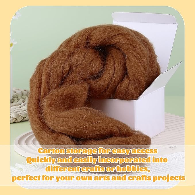 3.53oz Wool Roving Yarn, Wool Felting Supplies, Pure Wools, Chunky Yarn, Spinning Wool Roving for Needle Felting Wet Felting DIY Hand Spinning (Dark Coffee)