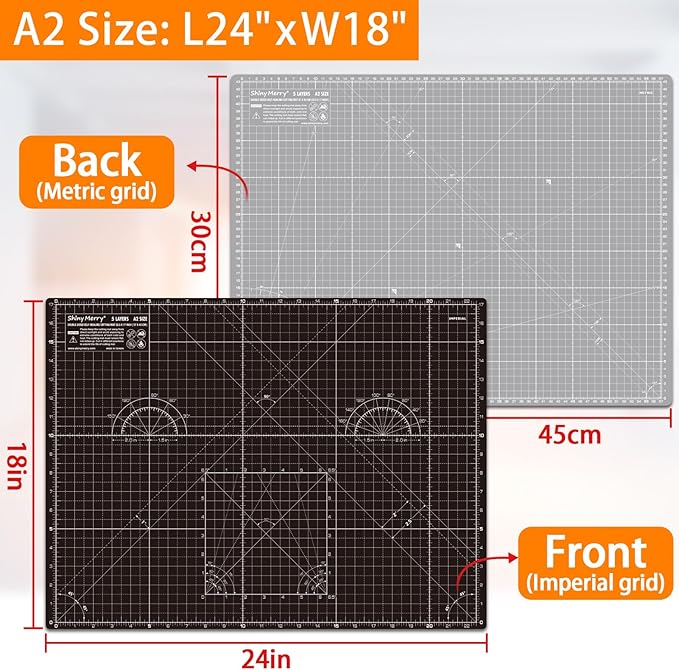 A2 Cutting Mat around 18" x 24", Self Healing Double Sided 5-Ply Mat for Crafts, Fabric, Sewing, Quilting, Workbench, Scrapbooking, Projects - Black/Gray