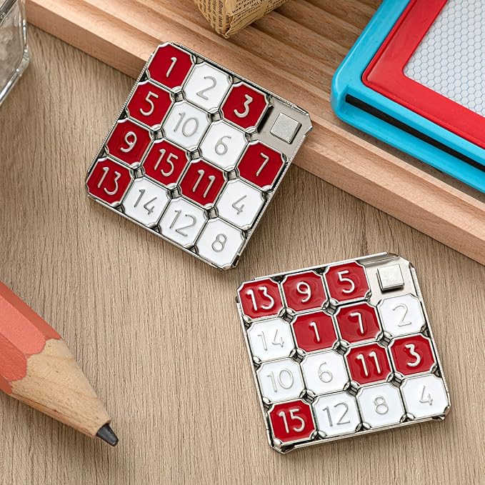 Metal Number Slide 15 Puzzle Red and White Number Sliding Puzzle Educational Pocket Funny IQ Game for Teens and Adults, Ideal for Learning Tool Party Favors (Red and White,2 Pack)