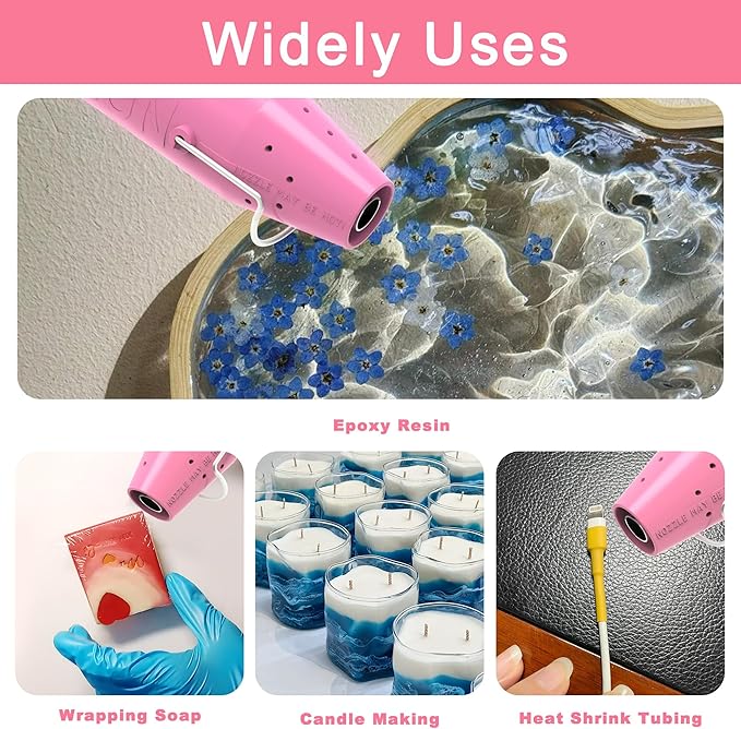 Heat Gun, Mini Heat Gun for Shrink Tubing, Portable Heat Gun for DIY Crafts, 300W Heat Air Gun with Reflector Nozzle, Shrink Wrap Gun Tool for Shrink Packaging PVC, Drying Paint, Clay - Pink