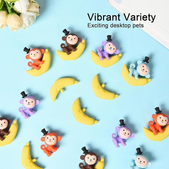 HILAZA 16Pcs Pencil Top Erasers for Kids, 3D Cute Monkey Pencil Toppers, Bulk Fun Pencil Cap Easters for School Classroom Supplies Prize Gifts Party Favors