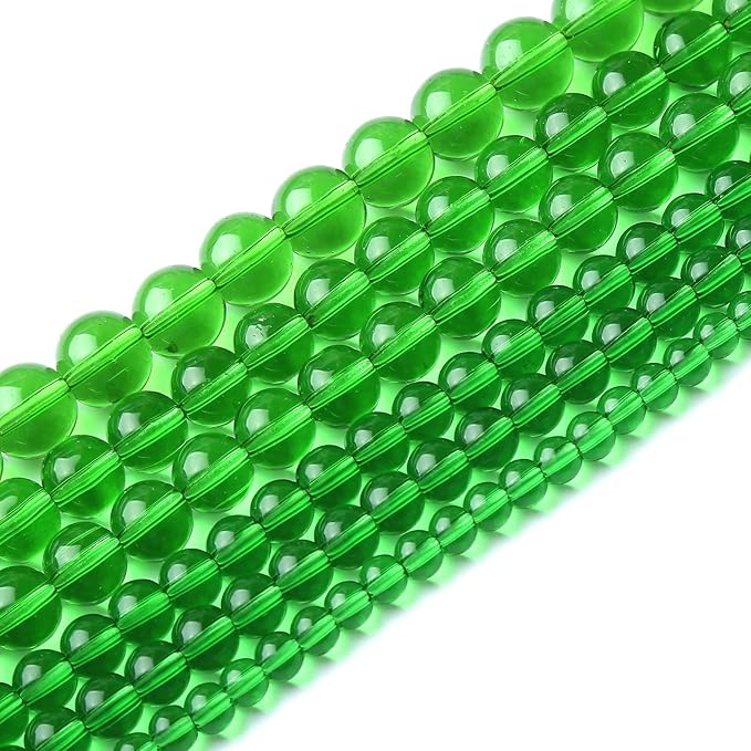 46pcs 8mm Smooth Green Crystal Glass Quartz Beads Round Loose Beads for Jewelry Making DIY Bracelet Necklace 15" Energy Healing Power Stone Beads(8mm, Green Crystal Glass)