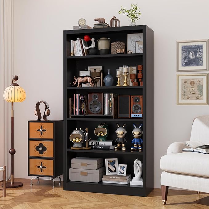 Heavy-Duty Metal Open Storage Cabinet with Adjustable Shelves, 5-Tier Shelving Unit, Easy Assembly Freestanding Organizer for Garage, Pantry,Office, Living Room (Black, 5 Tier-55"H x 27.6"W x 11.8"D)