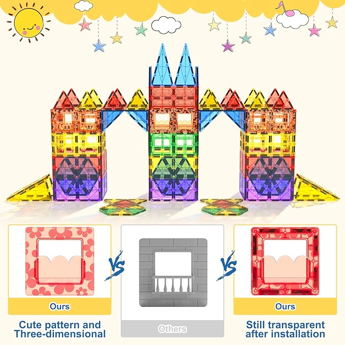 Coodoo 60 PCS Magnetic Building Tiles Kids Toys STEM Magnetic Blocks Sensory Toys Kids Games Magnet Building Toy for Boys and Girls Aged 3+, Kid Brain Development Preschool Kindergarten Toddler Toy