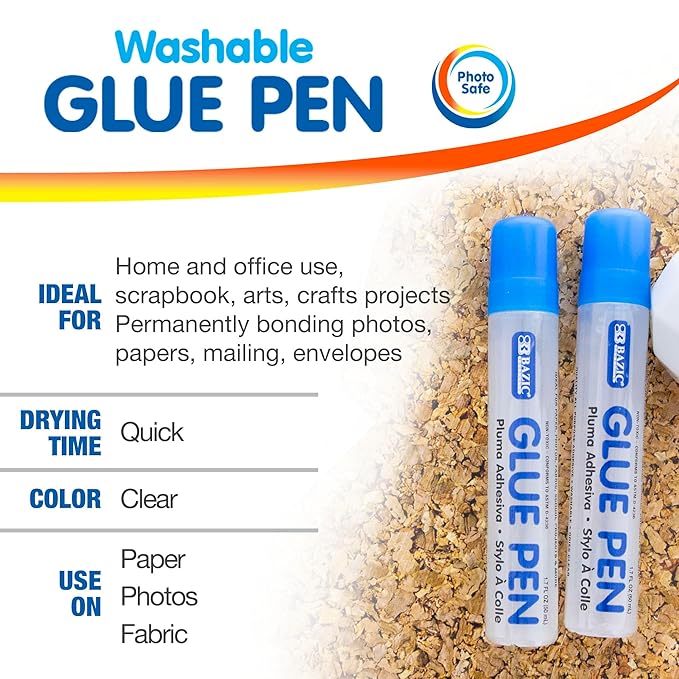 BAZIC Products Washable Glue Pen 1.7 Oz. (50 mL), Liquid Clear Glues Bond Adhesive for Art Crafts Project at School Home Office (2/Pack), 1-Pack