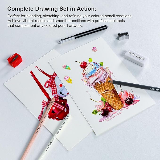 KALOUR Colored Pencil Accessory Kit,with Blenders,Erasers and Sharpener.perfect for Blending Softening Edges,ideal for Coloring Book,Art Supplies for Artists Beginners
