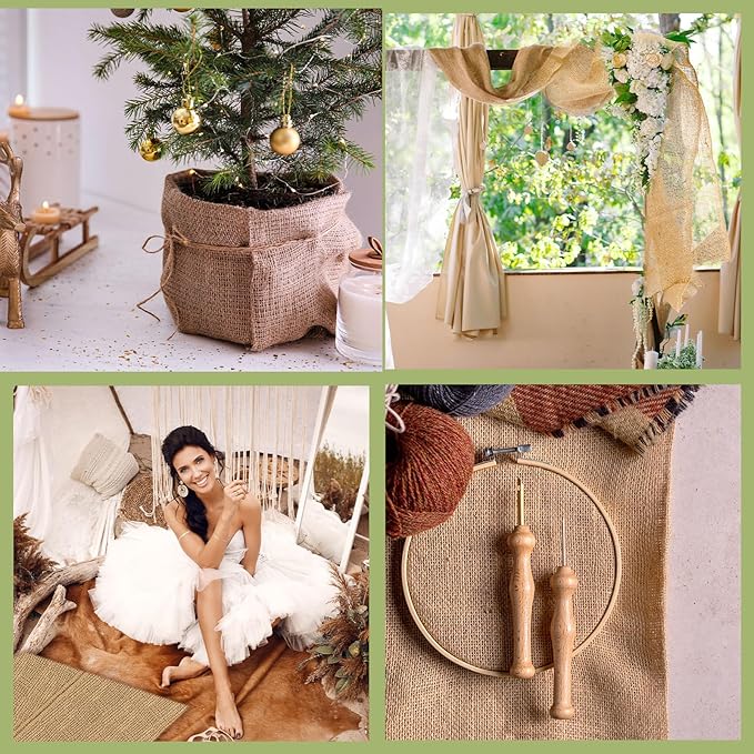 Buryeah 60 Inch x 15 ft Burlap Fabrics Roll Natural Jute Burlap Tree Wraps Protector Winter Frost Plant Blankets Cloth Weed Barrier Fabric Garden Plants for Winter Outdoor Trees Shrubs Party