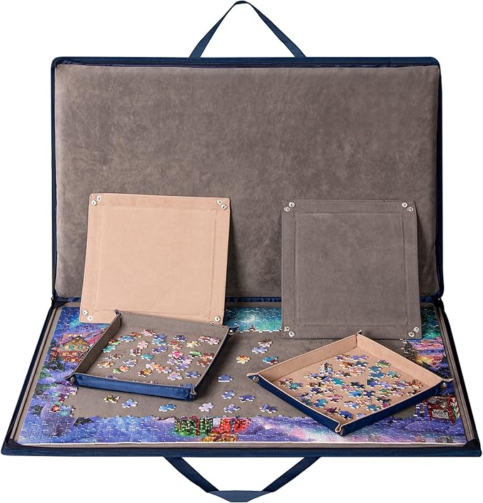 Lavievert 1000 Piece Jigsaw Puzzle Board with Padded Cover, Portable Case with 4 Sorting Trays & Detachable Board, Puzzle Caddy Storage Saver with Non-Slip Surface for Adults
