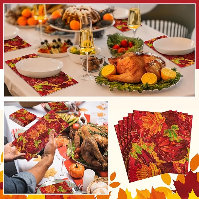 60 Pcs Maple Leaf Cocktail Paper Napkins 6.5 x 6.5 Inches Disposable Paper Napkins Dessert Beverage Napkin for Decoupage Luncheon Napkin for Party Wedding Birthday Party