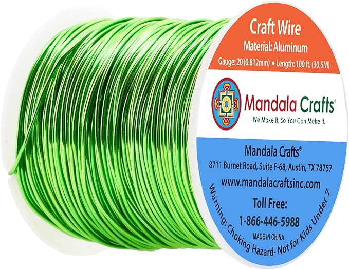 Mandala Crafts 20 Gauge Anodized Aluminum Craft Wire for Jewelry Making - 100 FT Colored Flexible Lime Green Wire - Bendable for Bonsai Armature Crafting Sculpting