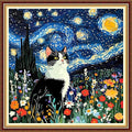 Hopeart Stamped Cross Stitch Kits for Beginner Embroidery Kits for Beginners Adults DIY 11CT Cross Stitch Patterns Needlepoint Kits Crossstitching Kits-Van Gogh Starry Cat 18x18 inch