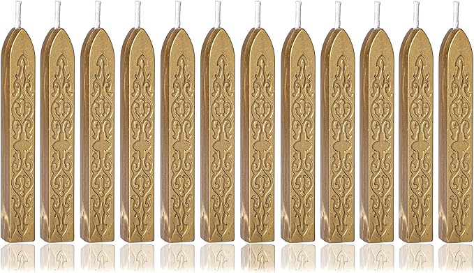 Yoption 12Pcs Sealing Wax Sticks with Wicks, Antique Gold Totem Fire Manuscript Seal Wax Sticks for Wax Seal Stamp (Antique Gold)