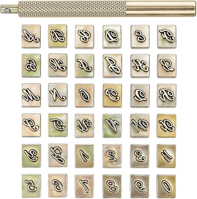 Yoption 37 Pieces Leathercarft Stamping Tool Set, 6mm Alphabet Letters and Numbers Stamps Leather Craft Stamping Tools with Gift Box