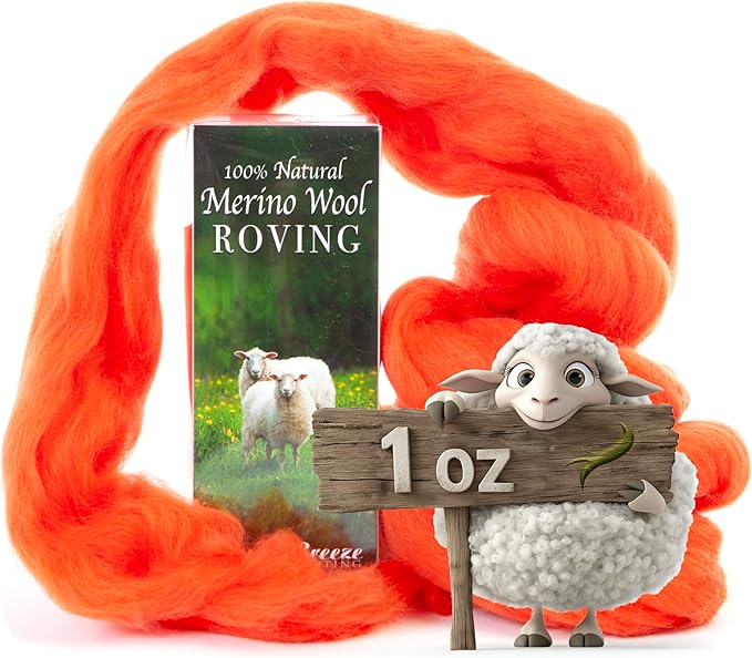 Desert Breeze Distributing 100% Natural Merino Wool Roving - Premium Combed Top Merino Roving Wool - Tapestry, Spinning, Wet Felting & Needle Felting Supplies - 21.5 Micron - 1 oz, Color Spice
