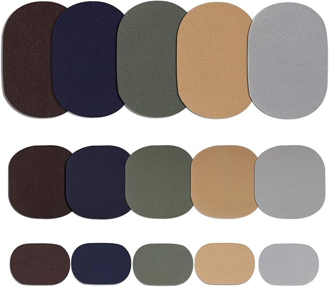 30 Pieces Twill Fabric Patches Fabric Repair Patches Iron on Twill Patch Clothing Repair Patch Kit for Jacket Clothes, 5 Colors and 3 Sizes, 4.9 x 6.9 Inches, 3.7 x 4.1 Inches, 2 x 3 Inches