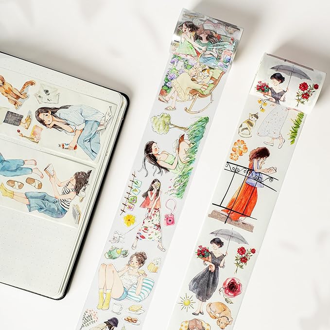 WT Pre-Cut Leisurely Days PET Tape Roll, Original Designs, Decorative Artist Tape for Bible Journaling, Bullet Journals, Scrapbooks, Planners & DIY Craft Supplies