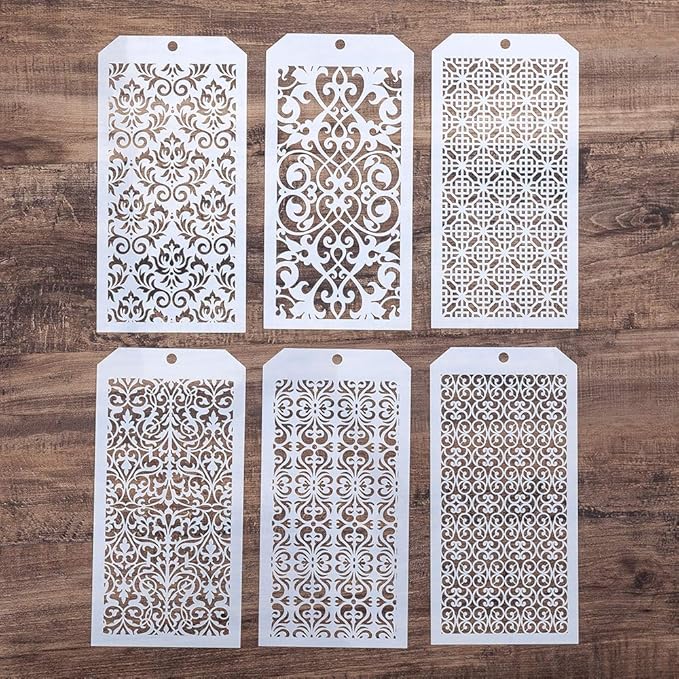 DIY Decorative Stencil Template for Scrapbooking Painting on Wall Furniture Crafts,Set of 6 (Damask)