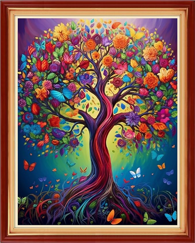 Foxdiviy Cross Stitch Kits - Colorful Tree 16x20 inch - 11CT Embroidery Patterns - Art Crafts DIY Needlework Starter Kits for Beginners Adults