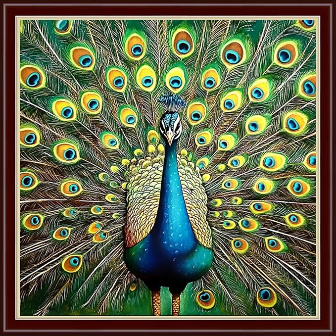 Dimensean Stamped Cross Stitch Kits Full Range of Embroidery Patterns Starter Kits for Beginners Adult or Kids DIY Cross Stitches Needlepoint Kits 11CT-Blue Peacock 18x18 inch