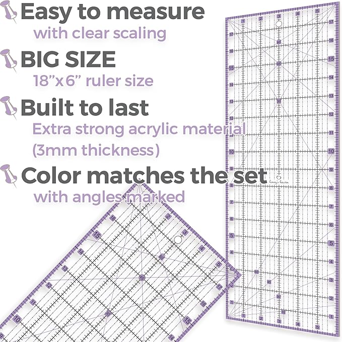 Rotary Cutter Set - Quilting Kit incl. 45mm Fabric Cutter, 5 Replacement Blades - Ideal for Crafting, Sewing, Patchworking, Crochet & Knitting (Lavender, A1 Set (36" x 24"))