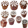 Paper Print Stamps Intricate Small Round Pattern Wood Blocks (Set of 10)