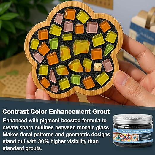 Professional Mosaic Grout for Crafts Black 200g - Quick-Dry Crystal Tile Grout with Contrast Color Technology, DIY Art Supplies for Mosaic Glass Decor, Handmade Gifts & Home Improvement Projects