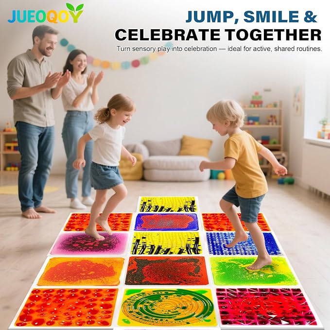 Liquid Sensory Floor Tile for Kids Ages 3+, 12" Textured Step-On Tile with Non-Slip Base, Interactive Color-Flow, Yellow-Black, for Calm Corners (1-Pack)
