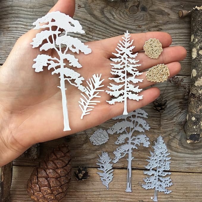 Mvchifay Cutting Dies Christmas Metal Stencils Scrapbooking Tool DIY Emboss Paper Card Making (Pine Trees-11x10cm)