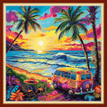 Joyhoor Stamped Cross Stitch Kits for Beginners, Needlepoint Kits for Adults, 11CT Counted Embroidery Kits-Drinking Tea by Seaside 18x18 inchs