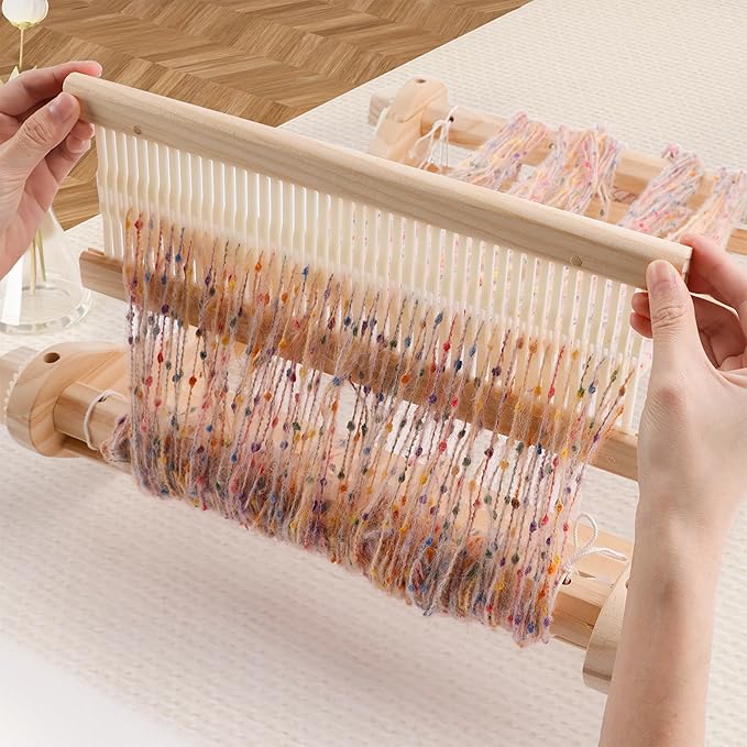 PURCOULEUR 12 Inches Rigid Heddle Loom, Wooden Weaving Loom for Adults, Multi-Craft Frame Loom for Beginners, Threads Warping Frame with Pegs and Yarn Stand, Weaving Loom Kit with Heddle Shed Stick