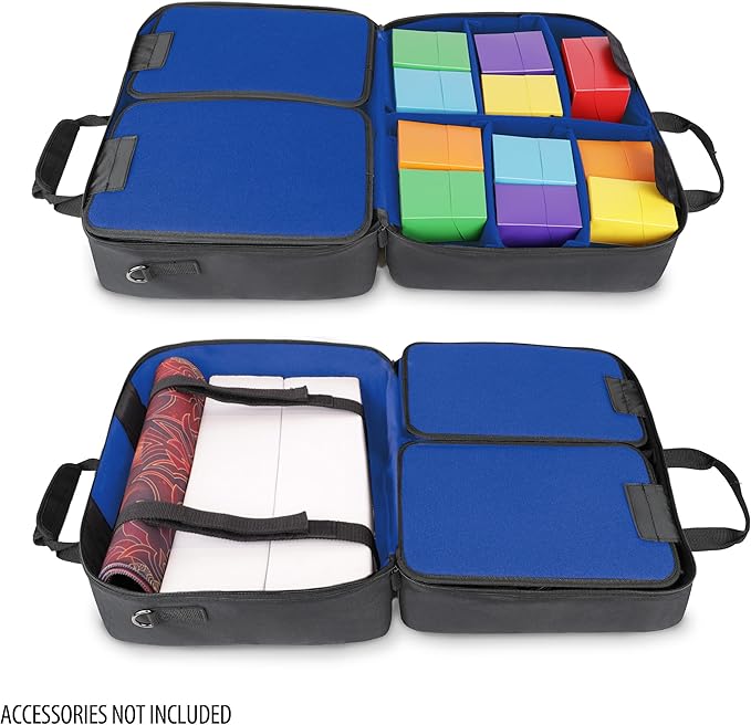 USA Gear XL Trading TCG MTG Deck Box Bag Travel Case - Large MTG Card Storage Bag with Padded Shoulder Strap, Customizable Interior, Weather Resistant - Fits Deck Boxes & Sleeved Cards - Blue