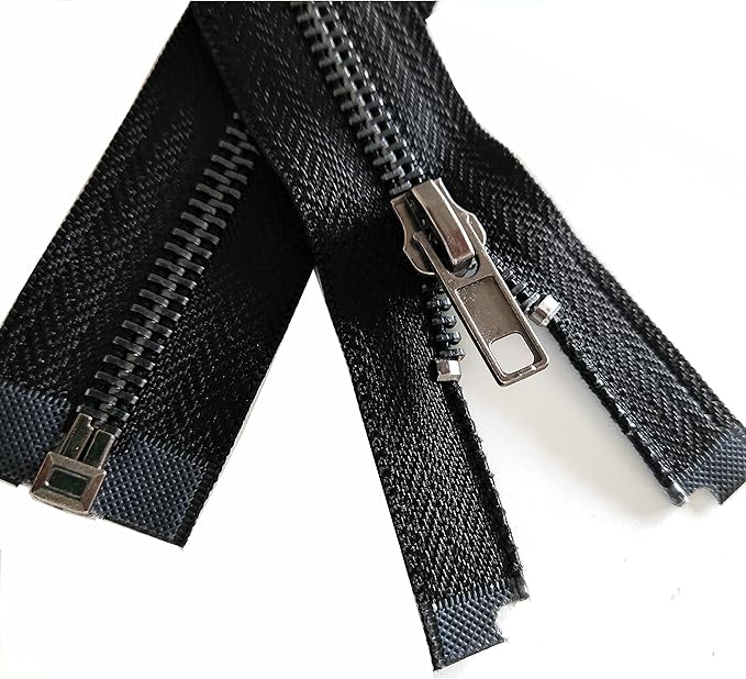 Leekayer Zipper #5 24 Inch Separating Zipper Black Nickel Metal Zipper 60 cm Zipper for Sewing Bag Crafts Jacket Zipper Repair Coats Bulk 2pcs