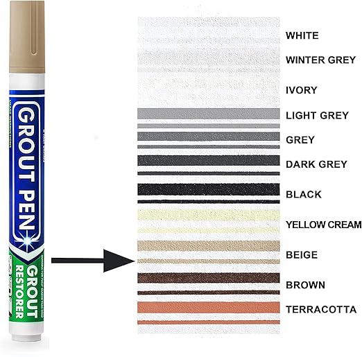 Grout Pen Beige Tile Paint Marker: Waterproof Grout Paint, Tile Grout Colorant and Sealer Pen - Beige, Narrow 5mm Tip (7mL)