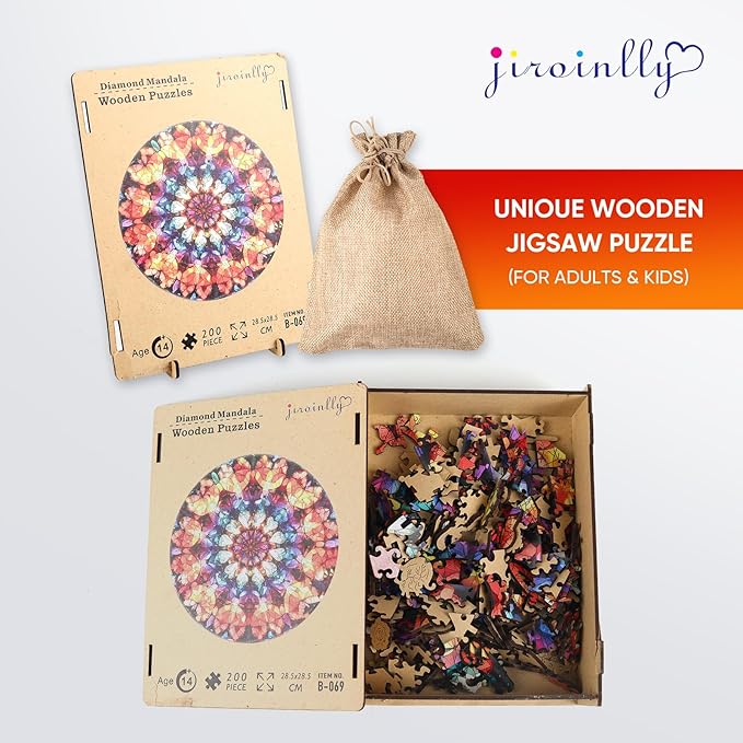 Puzzles for Adults Crystal Mandela Wooden Puzzles, 200 Pieces Unique Shaped Liberty Jigsaw Puzzles, Creative Toys for Adults and Kids, Fun Challenge Family Game 11.2'' x 11.2''