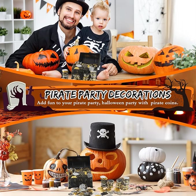 Hanaive 100 Pcs Pirate Coins Plastic Kids Fake Play Coins Replica Spanish Doubloons for Pirate Party Treasure Chest Board Games Tokens Toys Cosplay St. Patrick's(Gold, Silver, Bronze)