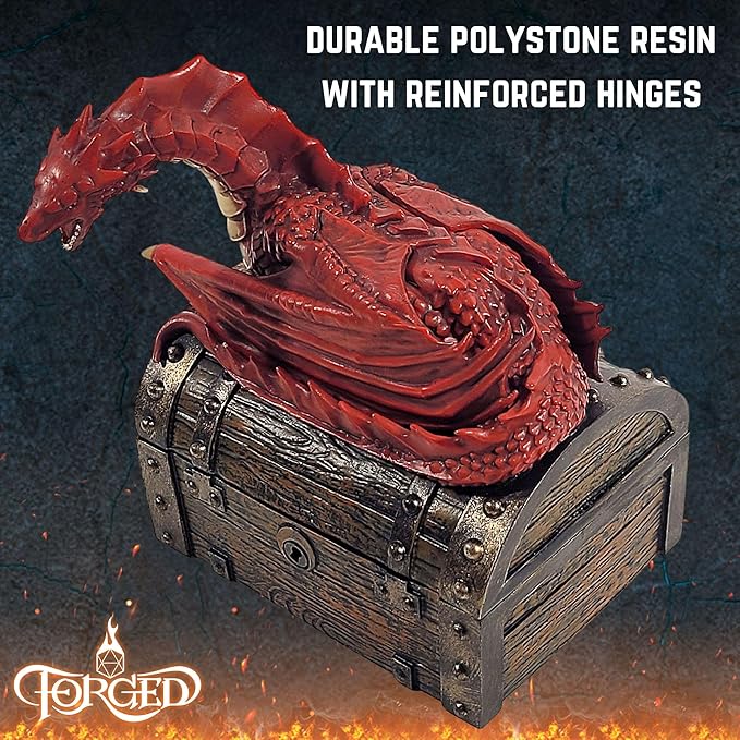 Forged Dice Co. Wyvern Dice Box with Lock and Key - Dragon Storage Chest Compatible with Dungeons and Dragons, D&D Miniatures, Dnd Accessories - Fits up to 4 Standard Polyhedral Sets - Red