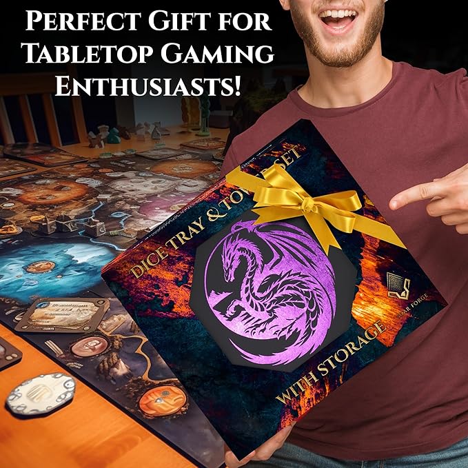 Soar Forge Dice Tray and Dice Tower for DND - All-in-One Tray, Storage & Large Tower for Random Rolls - Stores Dice for D&D, Mini's etc, Perfect RPG Gift Accessories (Purple Dragon)
