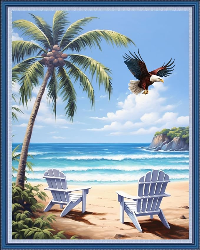 DMCVIVR Stamped Cross Stitch Kits for Adults Beginners Embroidery Kits 11CT Needlepoint Kits Cross Stitch Patterns Embroidery Patterns-Rest by The Seaside 16x20 inch