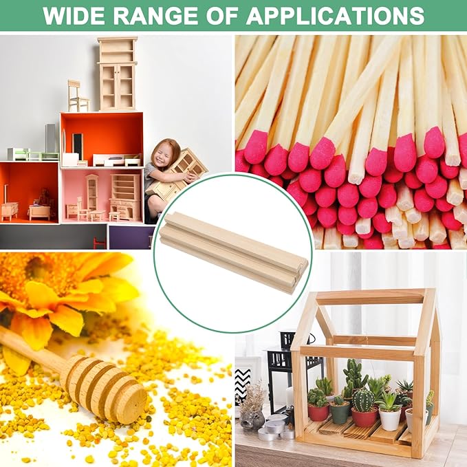 10-Pack Wood Square Dowel Rods, 25/64 x 8 Inch Unfinished Wooden Square Dowel Rod, Hardwood Square Dowel Sticks for Crafts/DIY Projects/Models Making [Wood Color]