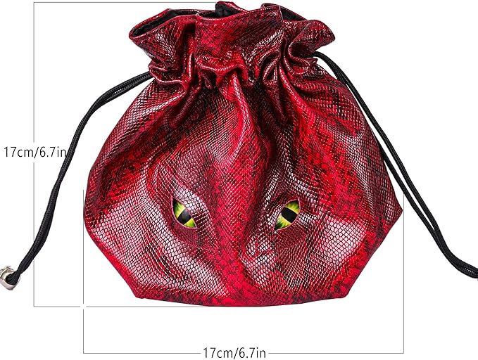 Large DND Dice Bag Leather Dice Storage Bag Red D&D Drawstring Pouch with Pockets for RPG Table Games - Can Hold 200+ Dice