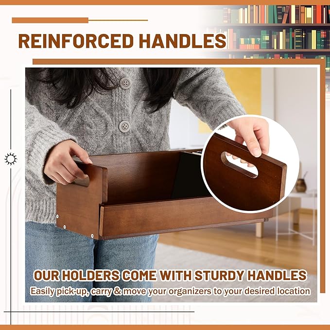 4 Set Wooden CD Storage Box Holder Shelf Cassette Tape Display Racks with Carrying Handles, Organizer Shelf for Movie Cases, DVDs, Each Set Can Store up to 36 Pcs CDs (Brown)