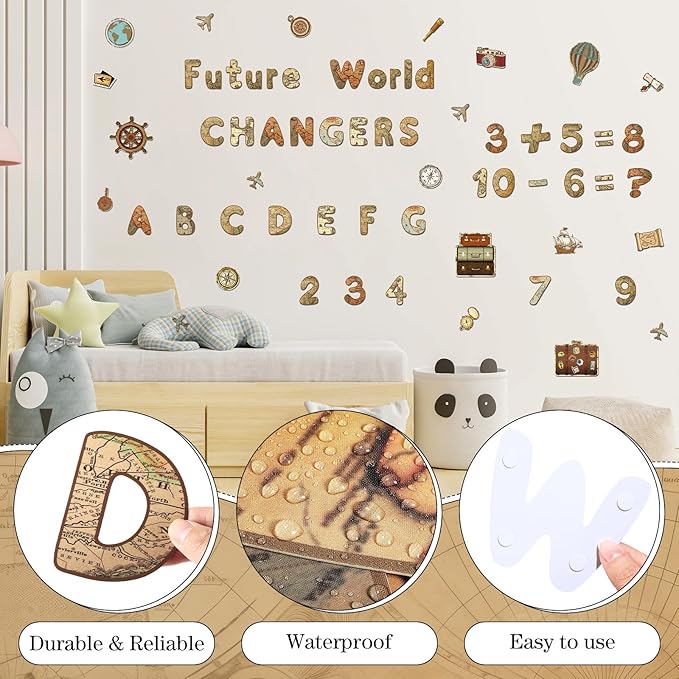 221 Pcs Bulletin Board Letters Round Alphabet Number Punctuation Symbol Combo Letter Cutouts Classroom Decoration for School Classroom Chalkboard Poster Board(World Map Round)